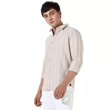 Полосатая хлопковая рубашка на пуговицах Campus Sutra, бежевый