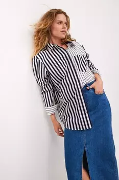 Полосатая хлопковая рубашка оверсайз с длинными рукавами Next, синий