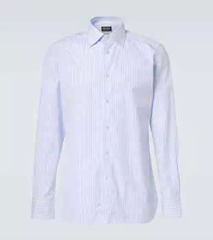 Полосатая хлопковая рубашка Oxford Zegna, Light Blue And Wh