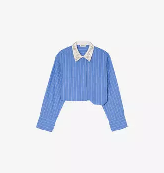 Полосатая хлопковая рубашка с декорированным воротником Sandro, синий