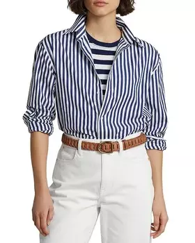 Полосатая хлопковая рубашка с длинными рукавами Polo Ralph Lauren, мультиколор