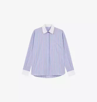 Полосатая хлопковая рубашка с контрастным воротником Maje, цвет tricolore