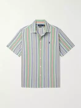 Полосатая хлопковая рубашка с вышитым логотипом POLO RALPH LAUREN, зеленый