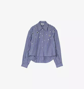 Полосатая хлопковая рубашка, украшенная стразами Sandro, синий