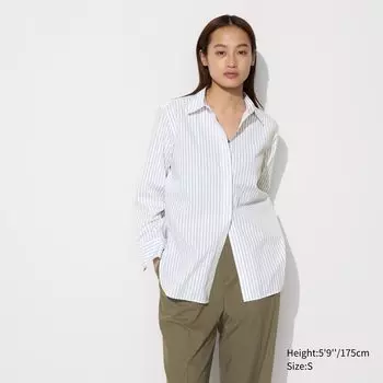 Полосатая хлопковая рубашка UNIQLO, белый