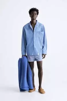 Полосатая хлопковая рубашка ZARA, синий