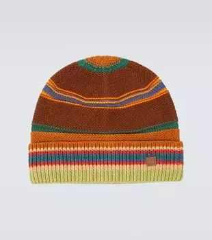 Полосатая хлопковая шапка Acne Studios, коричневый