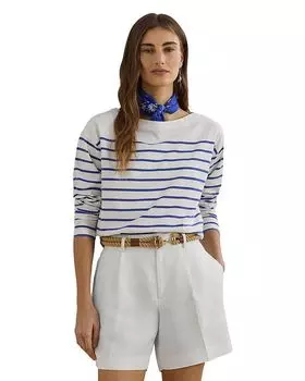 Полосатая хлопковая водолазка с лодочкой Ralph Lauren, белый