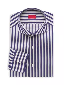 Полосатая классическая рубашка Isaia, синий