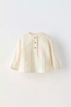 Полосатая креповая рубашка ZARA, экрю