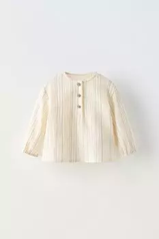 Полосатая креповая рубашка ZARA, экрю