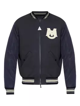 Полосатая куртка-бомбер из трикотажного полотна Moncler, синий