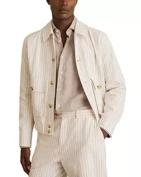 Полосатая куртка Harrington из ткани seersucker REISS, слоновая кость/кремовый