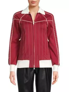 Полосатая куртка с вышивкой на молнии спереди Valentino, цвет Rosso