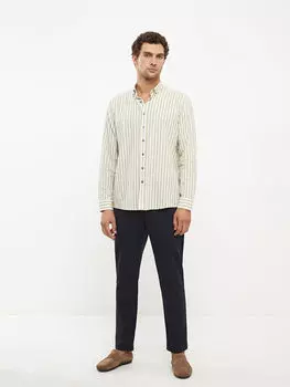 Полосатая льняная мужская рубашка стандартного кроя с длинным рукавом Southblue