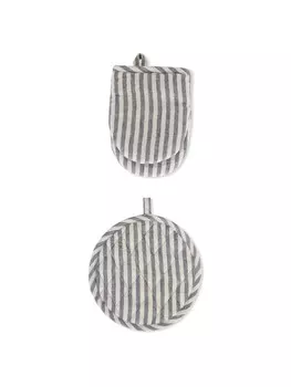 Полосатая льняная прихватка и набор кухонных перчаток Coincasa, синий