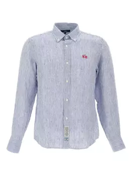 Полосатая льняная рубашка La Martina, синий