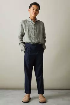 Полосатая льняная рубашка Ruban с вырезом на воротнике Reiss, мультиколор