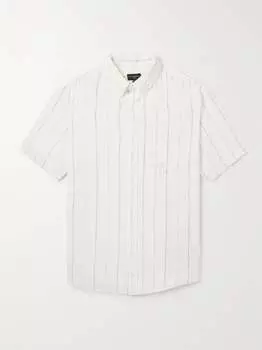 Полосатая льняная рубашка с воротником на пуговицах CLUB MONACO, белый