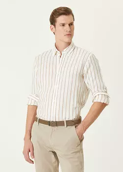 Полосатая льняная рубашка удобного кроя Beymen Collection, бежевый