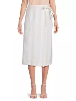 Полосатая льняная юбка миди с запахом Saks Fifth Avenue, цвет Natural White
