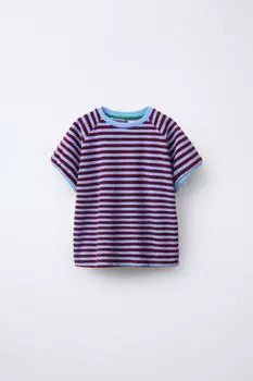 Полосатая махровая футболка ZARA, светло-синий