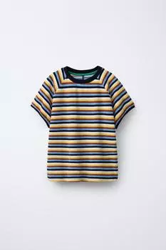 Полосатая махровая футболка ZARA, желтый