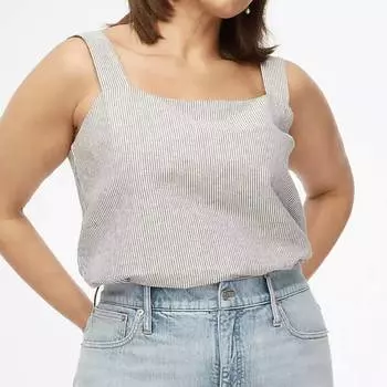 Полосатая майка из льняной смеси с квадратным вырезом черного/белого цвета J.Crew