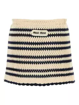 Полосатая мини-юбка в технике кроше MIU MIU, нейтральный