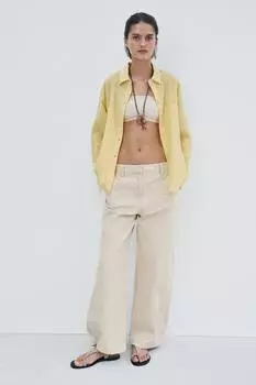Полосатая мятая рубашка ZARA, желтый