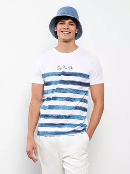 Полосатая мужская футболка с круглым вырезом и короткими рукавами LCW Casual