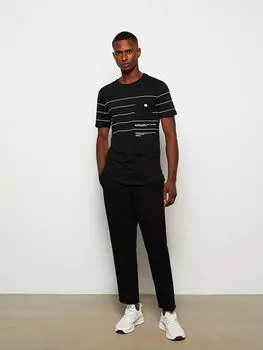 Полосатая мужская футболка с круглым вырезом и короткими рукавами LCW Casual