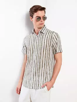 Полосатая мужская рубашка с коротким рукавом Regular Fit LCWAIKIKI Classic