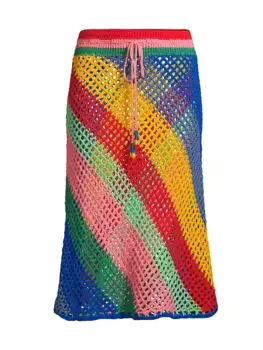 Полосатая накидка-миди, связанная крючком Farm Rio, многоцветный