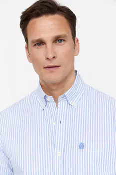 Полосатая оксфордская рубашка Cortefiel, синий