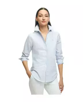 Полосатая оксфордская рубашка классического кроя на пуговицах Brooks Brothers, синий