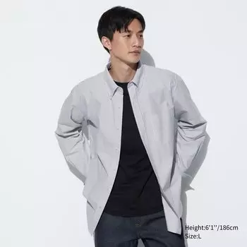 Полосатая оксфордская рубашка UNIQLO, серый