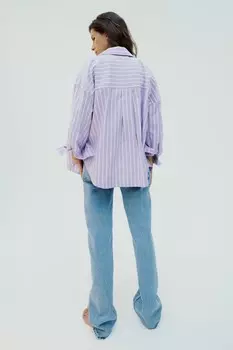 Полосатая оксфордская рубашка ZARA, сиреневый/белый