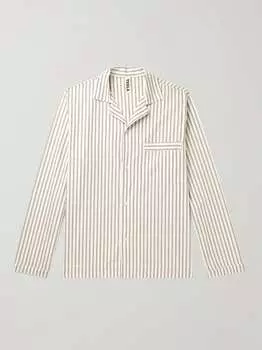 Полосатая пижамная рубашка из органического хлопка и поплина с воротником-стойкой TEKLA, белый
