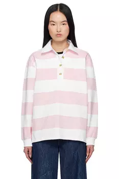 Полосатая плотная хлопковая поло Ganni, цвет mauve chalk