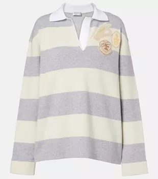 Полосатая поло из смеси шерсти и хлопка Moncler, серый