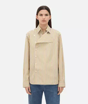 Полосатая поплиновая рубашка Bottega Veneta, белый/желтый