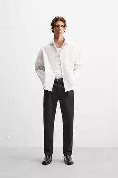 Полосатая поплиновая рубашка ZARA, белый