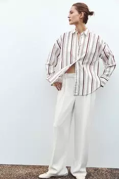 Полосатая поплиновая рубашка ZARA, цвет White/Maroon