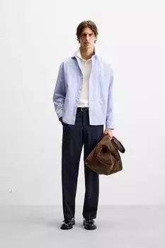 Полосатая поплиновая рубашка ZARA, небесно-голубой