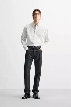 Полосатая поплиновая рубашка ZARA, полосатый