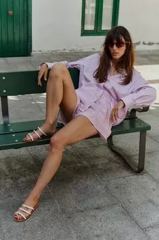 Полосатая поплиновая рубашка ZARA, розовый