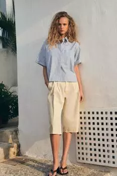 Полосатая поплиновая рубашка ZARA, синий