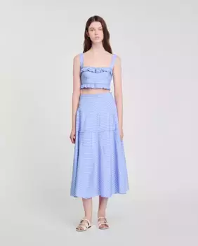 Полосатая расклешенная юбка Sandro, синий