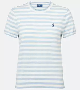 Полосатая ребристая футболка из хлопковой смеси Polo Ralph Lauren, синий